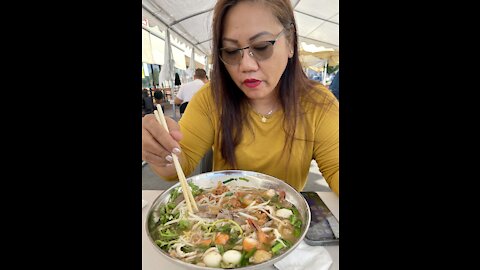 Vietnamese Pho soup with wife