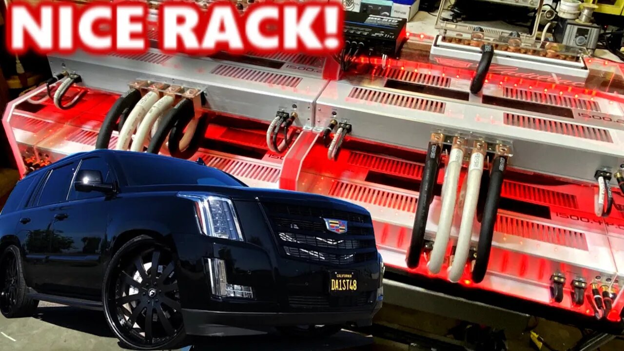 Nice Rack! Cadillac Escalade sound system Amp Rack build part 2 (5) Lithium Batteries, Wiring, LED's