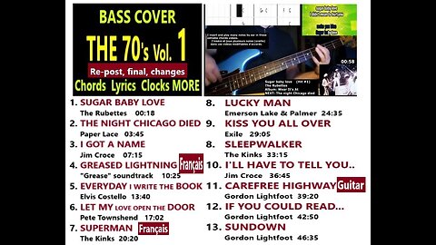 Bass cover THE 70's Vol. 1 __ Chords, Lyrics, MORE