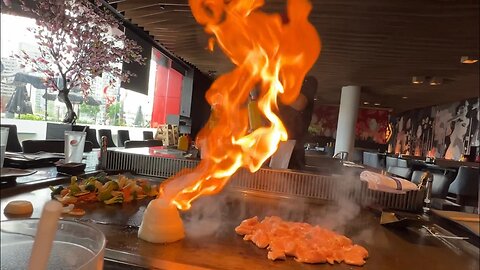 Flaming Onion Volcano at Hibachi Restaurant in Scarborough, Ontario, Canada