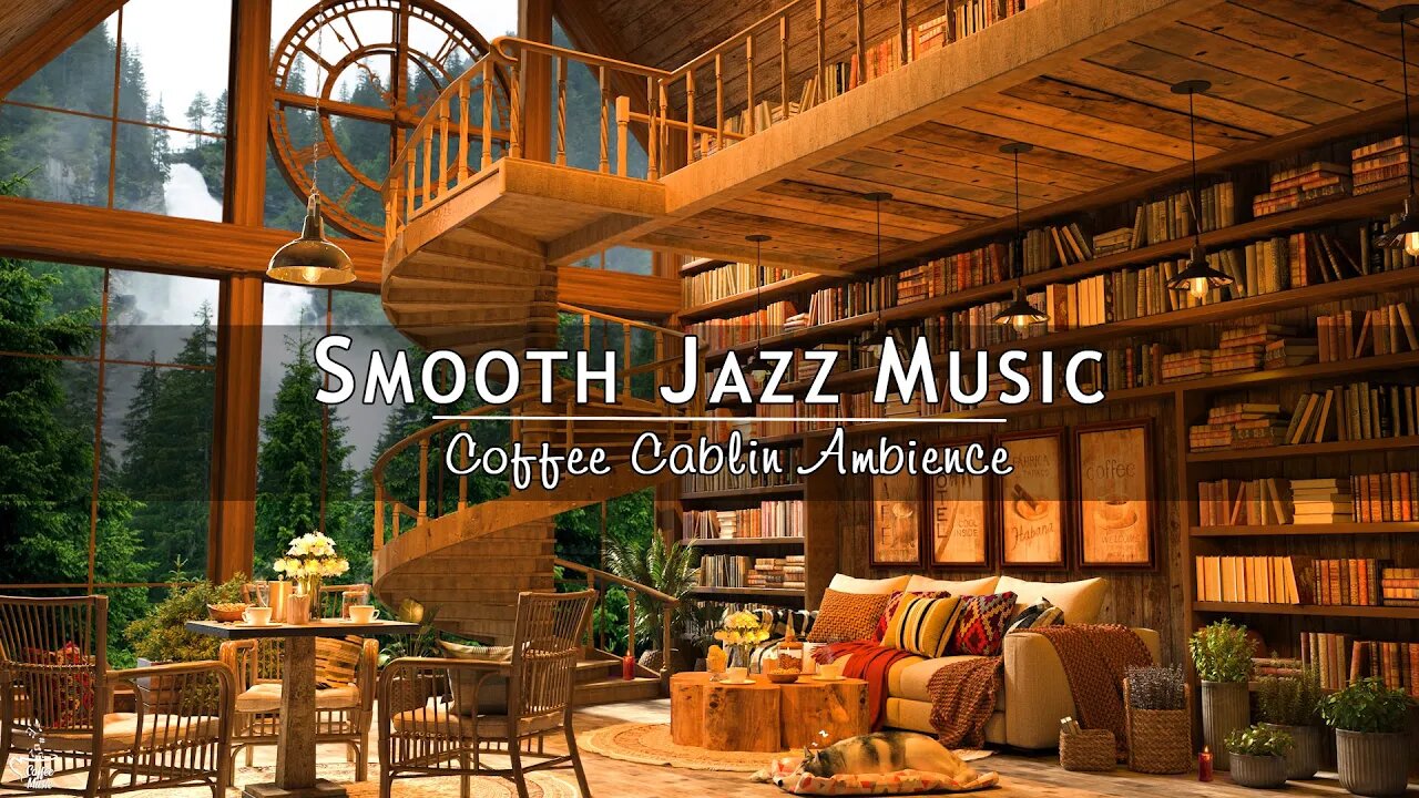 Cozy Coffee Cabin Ambience ☕ Smooth Piano Jazz Music for Relaxation, Studying | Rain sound for sleep