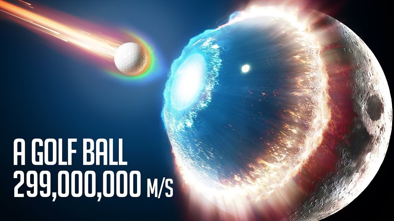 When a Golf Ball Hits Moon at the Speed 299,000,000 m/s