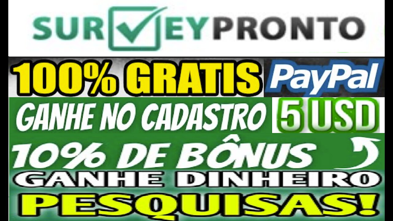 【Survey Pronto】Cadastre-se e Receba $5,00 Dólares No Paypal | Dinheiro com Pesquisas | Renda Extra