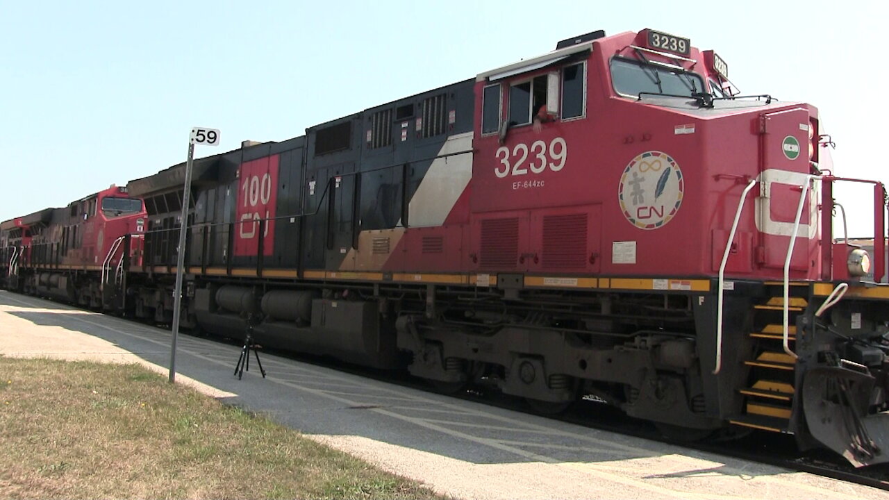 Train 397 CN 3239, CN 3808 & CN 3212 Engines Manifest Train Westbound In Ontario