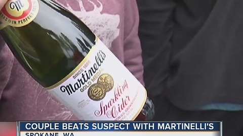 Woman uses bottle of Martinelli's to stop robber