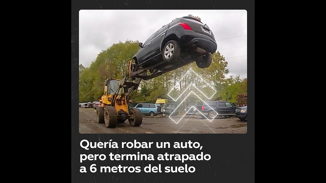 Atrapan a un ladrón elevándolo con una grúa dentro del coche que intentaba robar