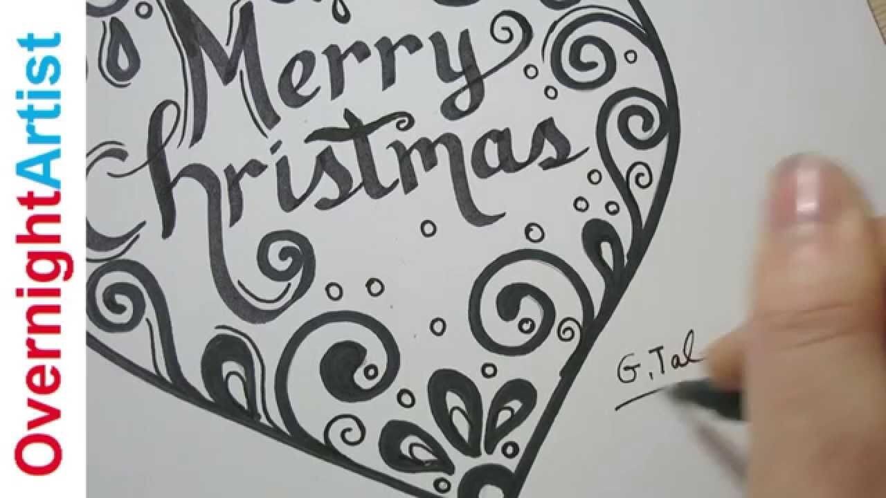 Christmas Gift Ideas Write Merry Christmas Calligraphy In A Heart Swirls and Curls