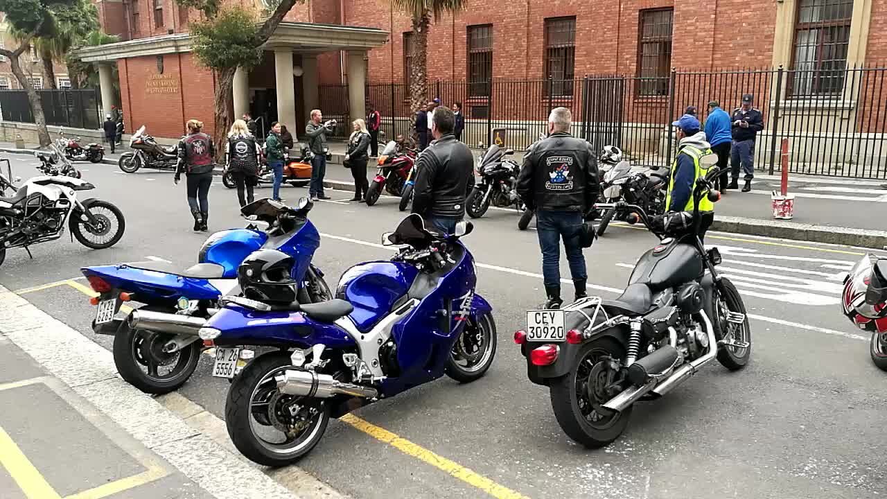 SOUTH AFRICA - Cape Town - Biker gather outside Court following the murder of Zelda Van Niekerk (Cell pic including video) (GJS)