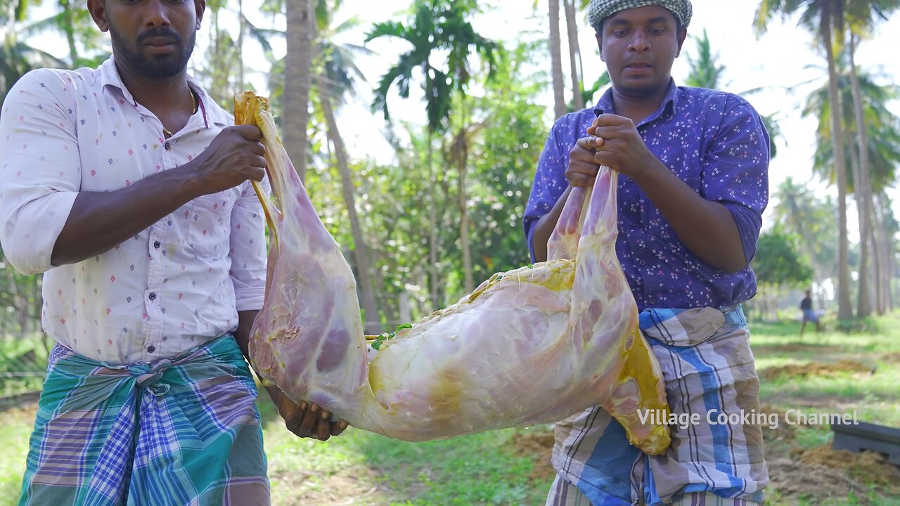 FULL GOAT !! | Mutton Inside Veggies | Cooking Whole Goat in BlG Vessel | Yummy Mutton Fry Recipe