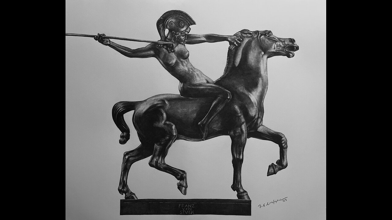 The Mounted Amazon pencil drawing