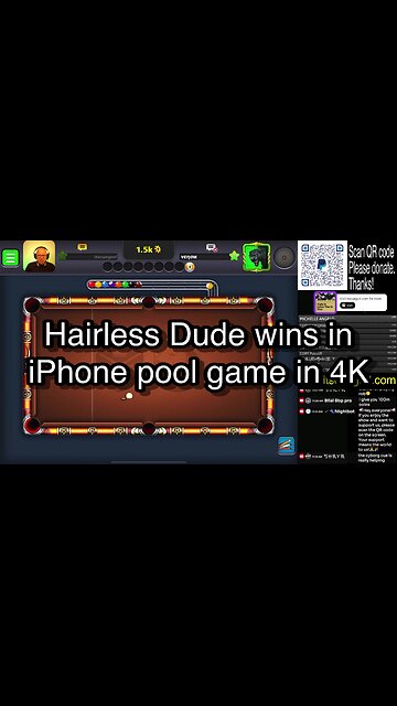 Hairless Dude wins in iPhone pool game in 4K 🎱🎱🎱 8 Ball Pool 🎱🎱🎱