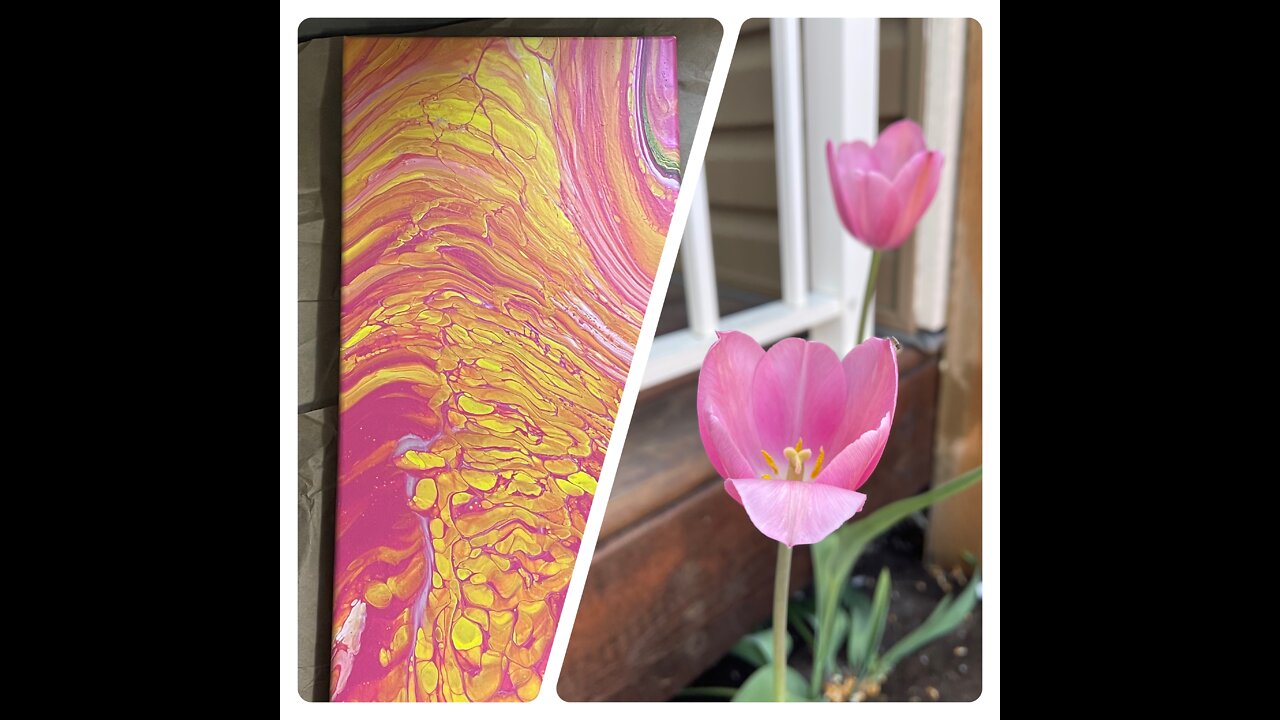 Pretty Pink tulips inspired the palette on this acrylic painting ~ fluid art tutorials