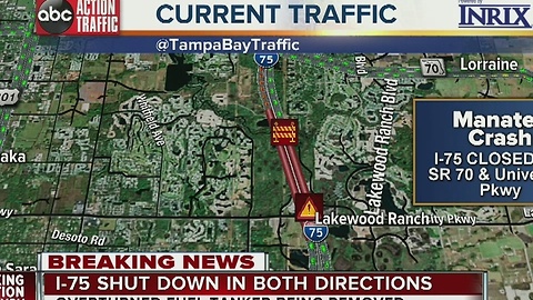 I-75 shut down in both directions in Bradenton