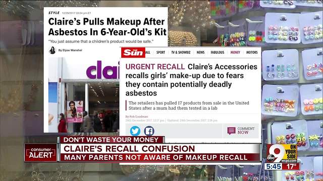 Parents confused over Claire's makeup recall