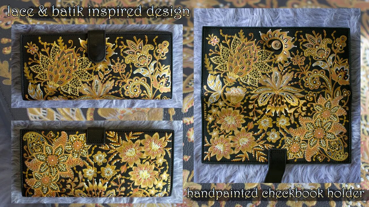 Lace and Batik inspired design Hand painted Checkbook Holder | Timelapse Process