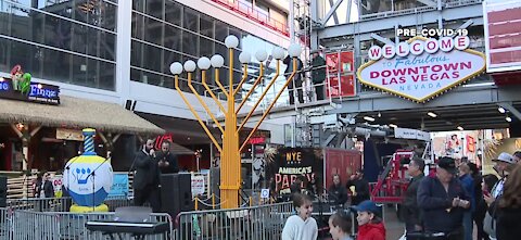 Fremont Street lights Grand Menorah today