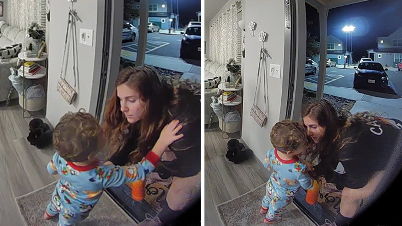 Cute toddler asks mom adorably to promise she'll come back