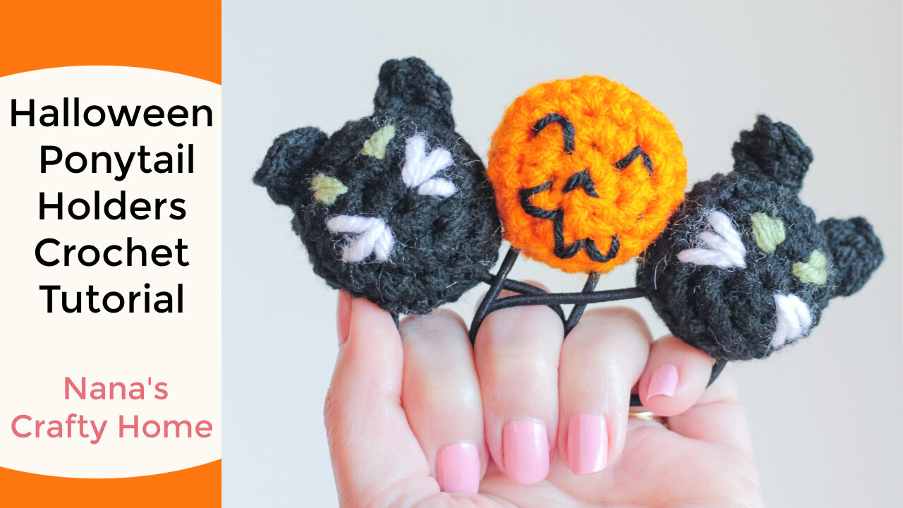 Easy Crochet Halloween Pattern Black Cat & Jack o'Lantern Pumpkin Ponytail Holders