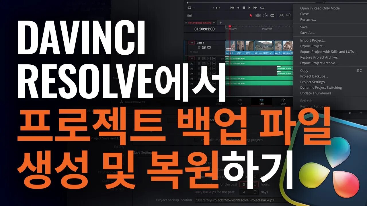 DaVinci Resolve에서 프로젝트 백업 복원하기