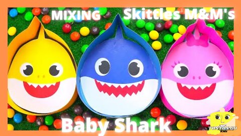 Rainbow Kinetic Sand M&M's & Skittles Satisfying ASMR l Candy Mixing Cutting Baby Shark