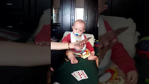 Baby Card Shark, Cute Baby Boy Playing Cards With Aunt