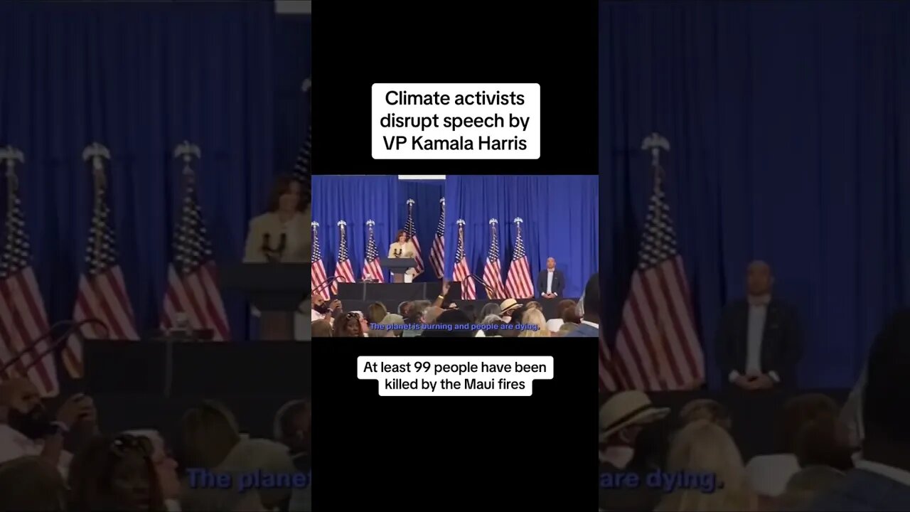 Climate activists with Climate Defiance disrupt a speech by Vice President Kamala Harris