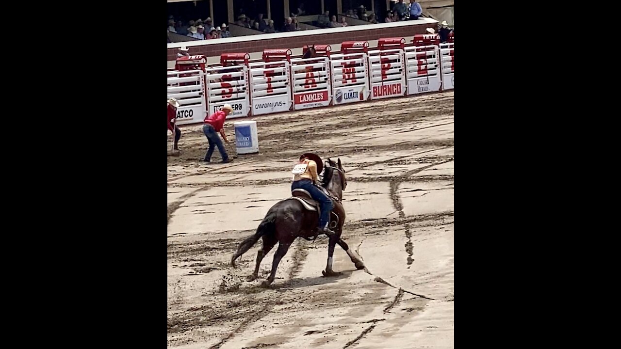 Barrel racing at the Calgary Stampede Rodeo