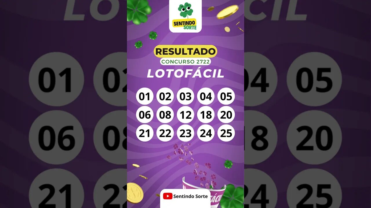 🍀 Resultado LOTOFACIL 2722 | Sentindo Sorte #shorts