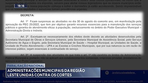 Paralisação nacional: Administrações municipais da Região Leste unidas contra os cortes.