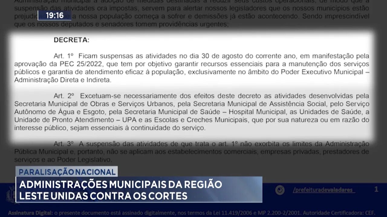 Paralisação nacional: Administrações municipais da Região Leste unidas contra os cortes.