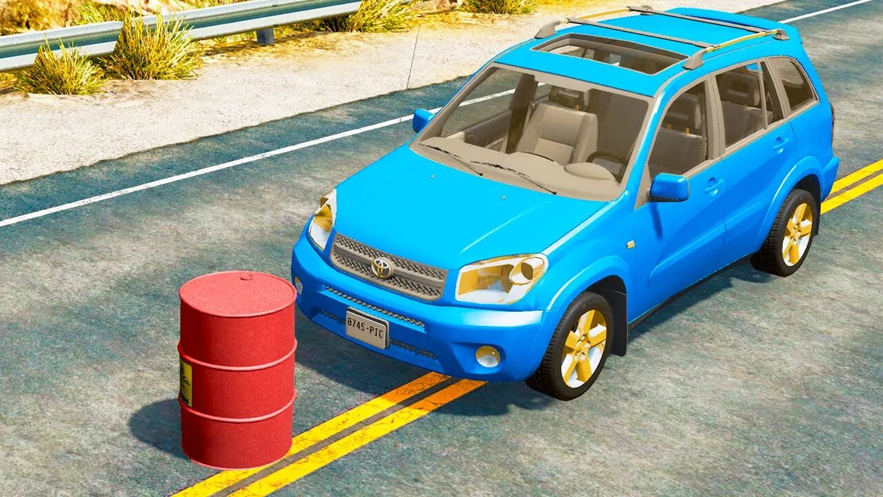 Toyota Rav 4 vs Explosive Barrel – BeamNG.Drive