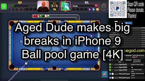 Aged Dude makes big breaks in iPhone 9 Ball pool game [4K] 🎱🎱🎱 8 Ball Pool 🎱🎱🎱