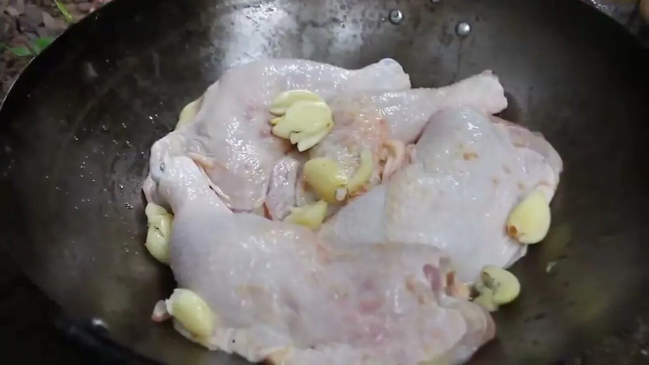 Cooking Coconut Chicken Leg Recipe eating so Yummy - Use Coconut water Cook Chicken Meat in Fry P-9