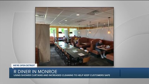 R Diner in Monroe using shower curtains to help separate customers