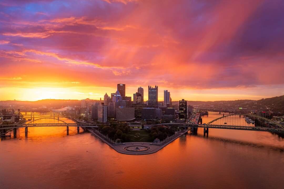 Time lapse of the sunset over the Allegheny River in Pittsburgh Pennsylvania