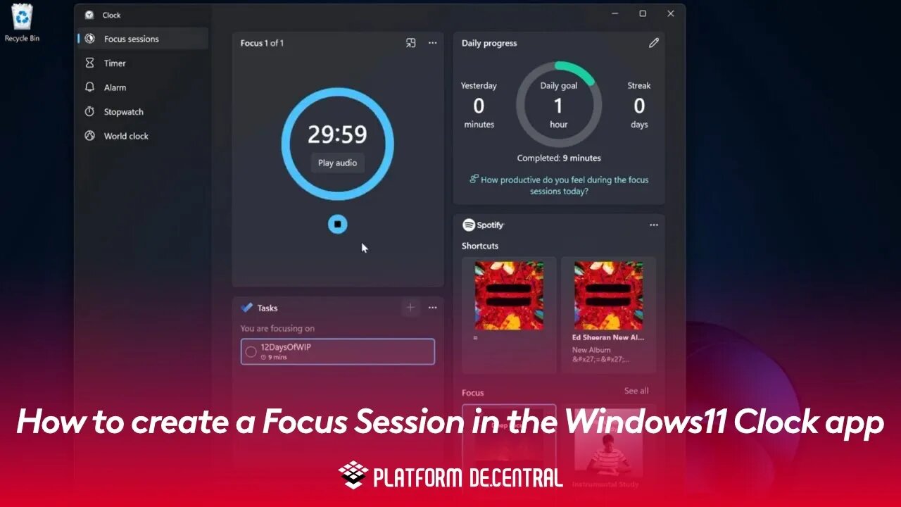 How to create a Focus Session in the Windows11 Clock app
