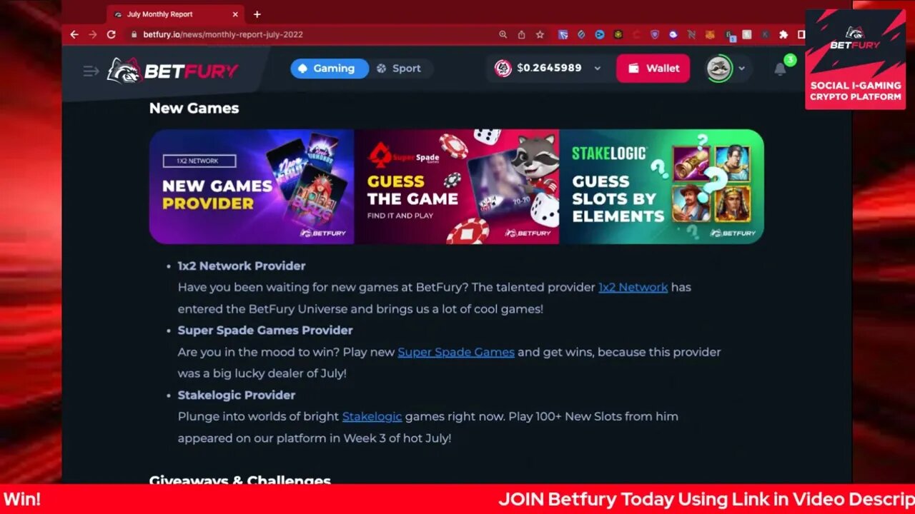 Betfury Monthly Report July 2022! So Many News Games & Big Winners! Play To Win!