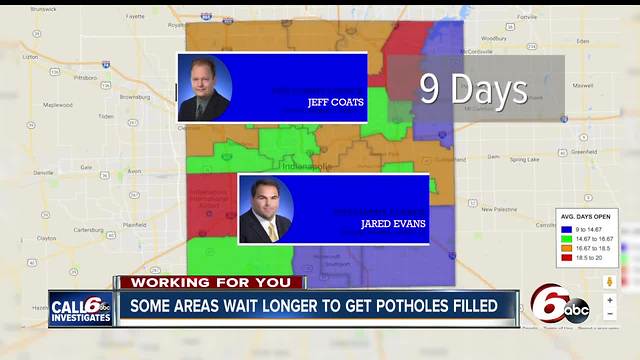 Some parts of Indianapolis wait as much as 10 days longer to get potholes filled than other areas of the city