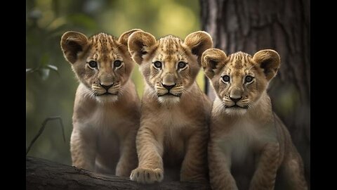 Cute lion cubs meet dad - cute baby lion