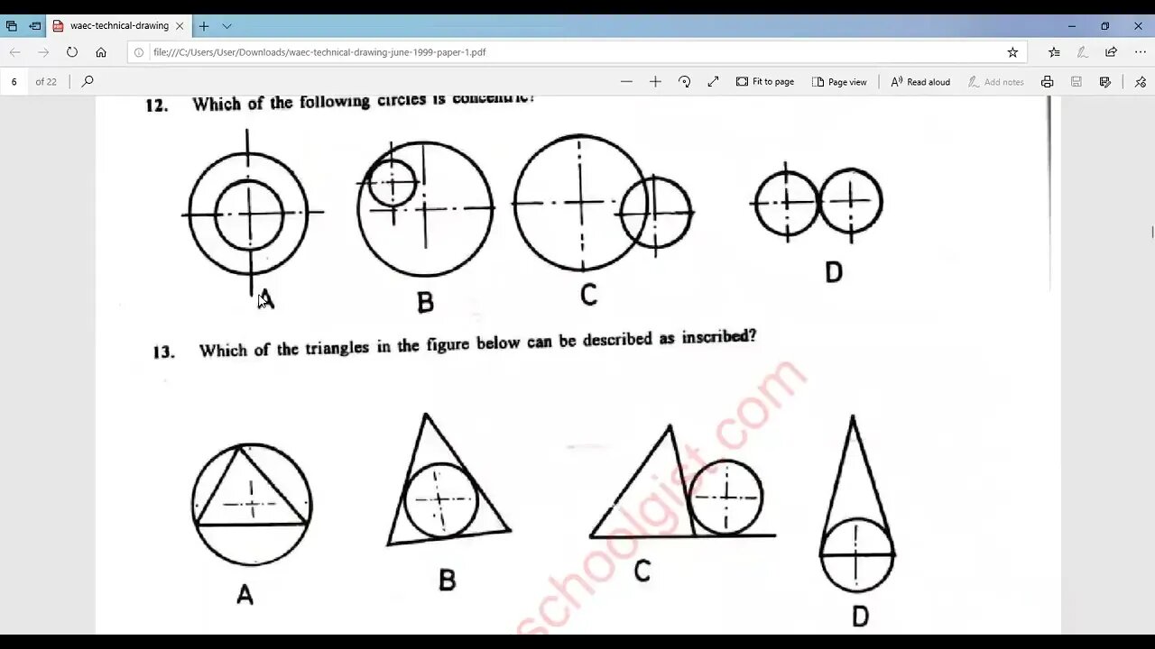 Answers to 1999 WAEC Technical Drawing Objective Questions