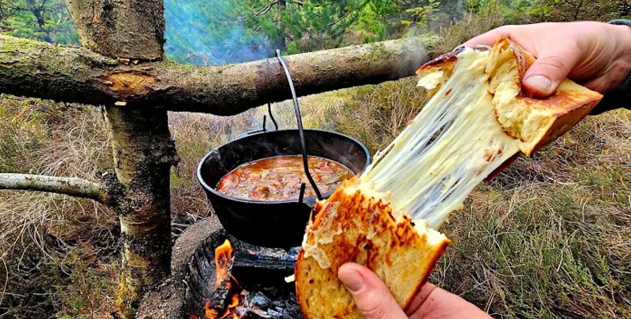 The Best BEEF STEW with Baked Bread in the Forest Relaxing Cooking with ASMR