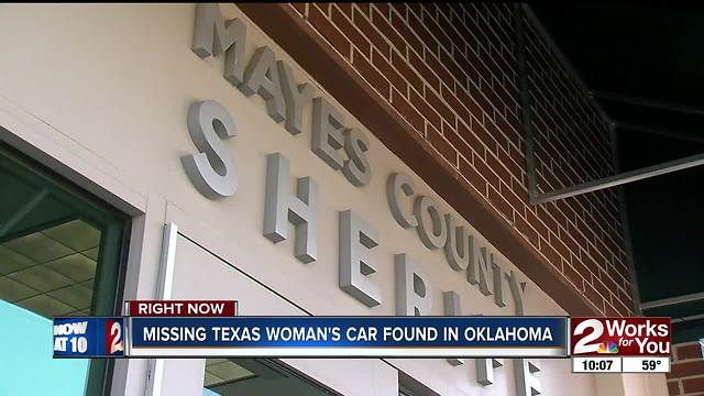 Missing Texas woman's vehicle found in Mayes County
