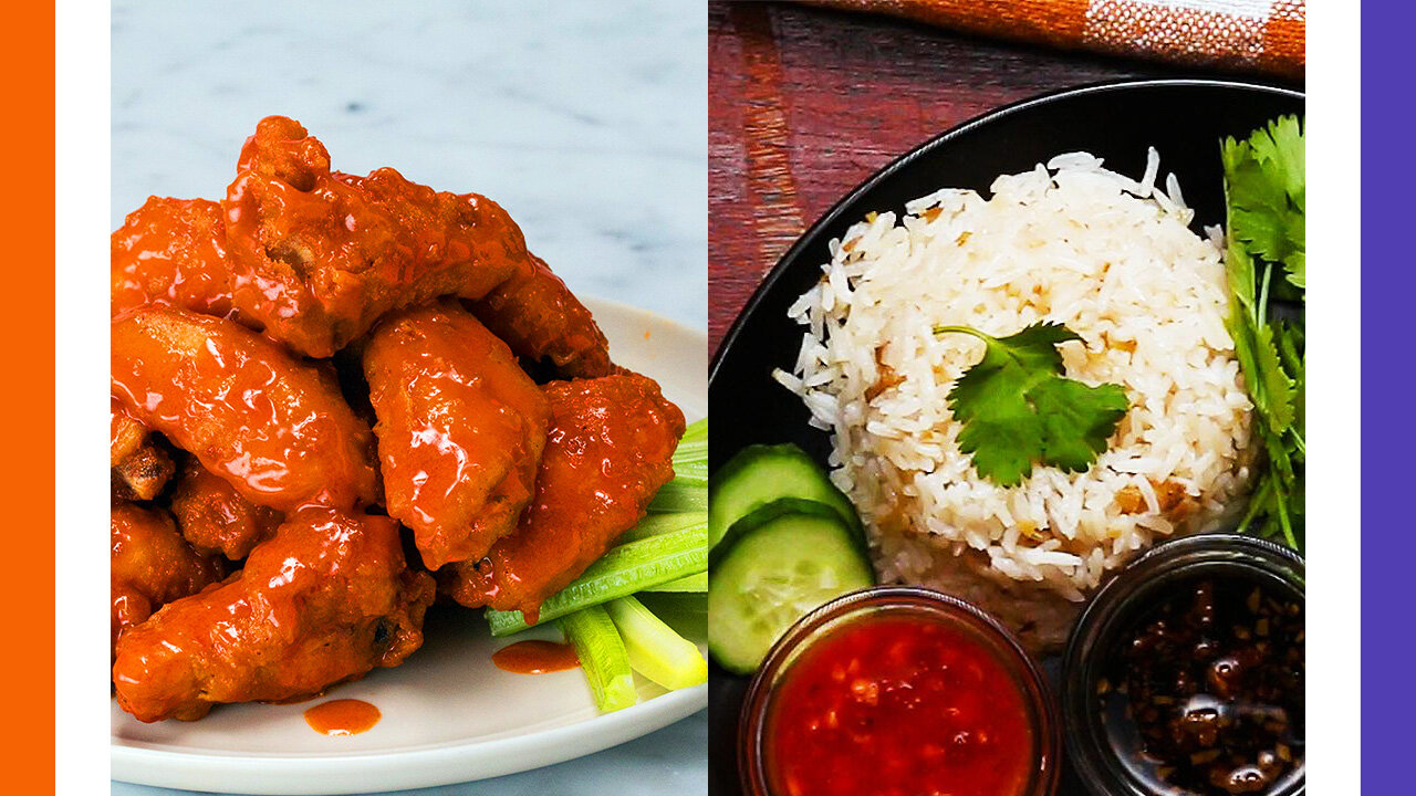 Buffalo Wings (West) With Hainan Rice (East)