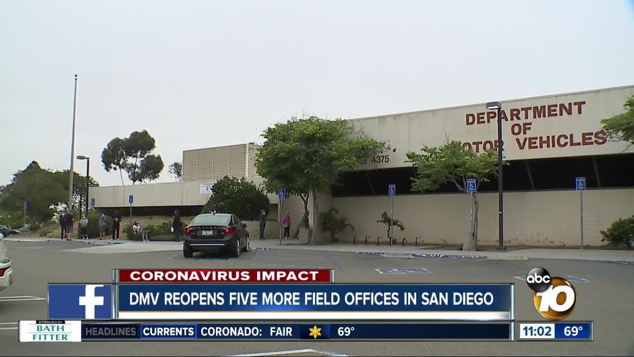 DMV reopens five more field offices in San Diego