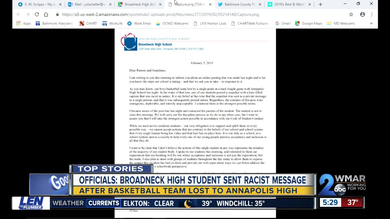 Broadneck HS student posts racial slur following basketball team's loss