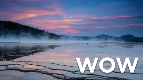 Sunset over Grand Prismatic Spring in Yellowstone National Park