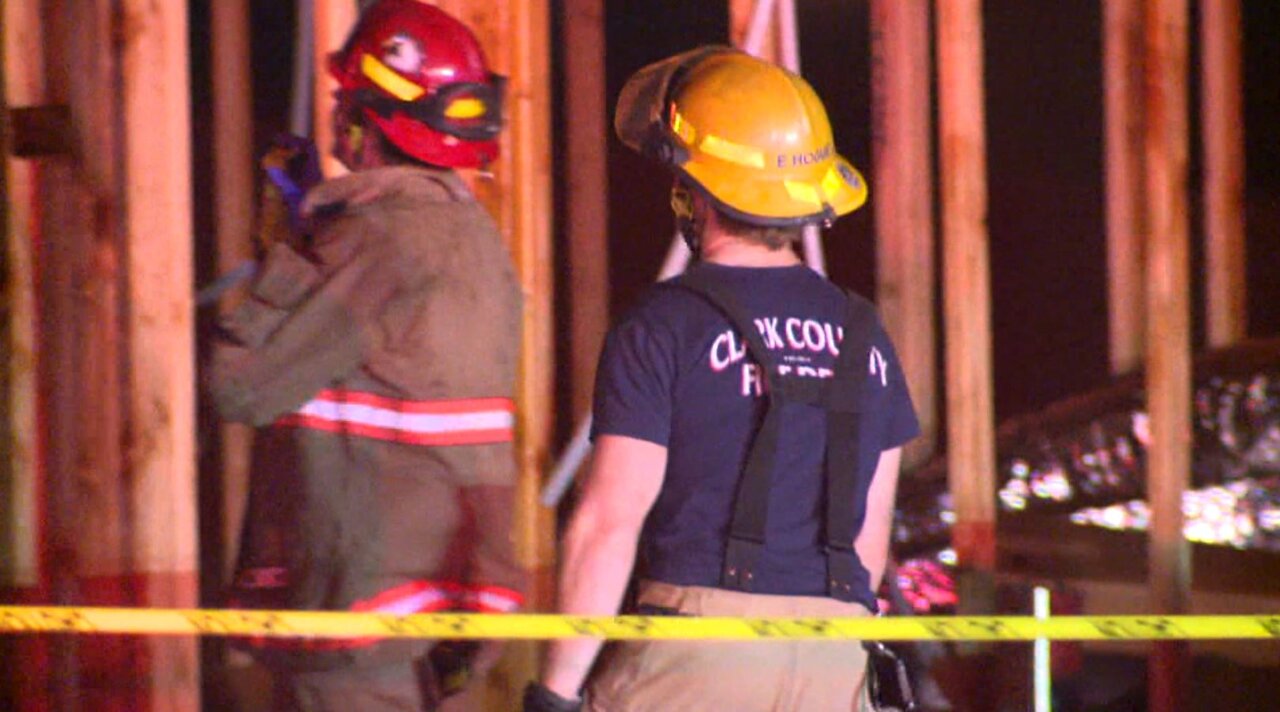 Firefighters in Las Vegas investigate fire involving 3 homes under construction