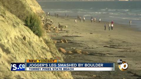 Jogger's leg smashed by boulder