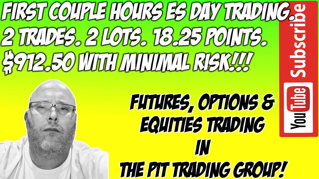 ES Two Trades 2 Lots 18.25 Pts - Minimal Risk - The Pit Futures Trading