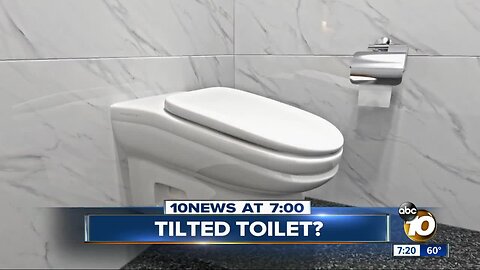 Tilted toilet designed to shorten bathroom breaks?